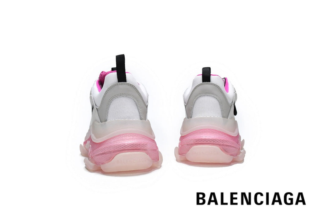 Balenciaga Triple S men's shoes  women sneakers – White, Pink & Clear Sole