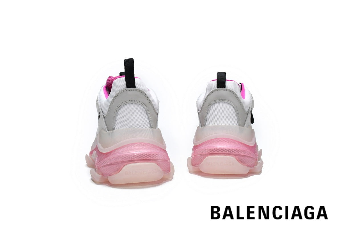 Balenciaga Triple S men's shoes  women sneakers – White, Pink & Clear Sole