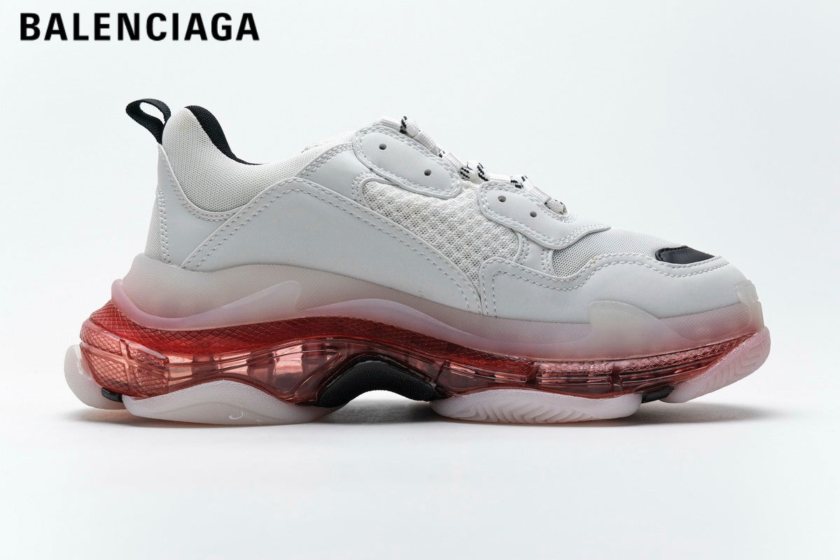 Balenciaga Triple S men's shoes  women sneakers Clear Sole Sneaker — White / Red