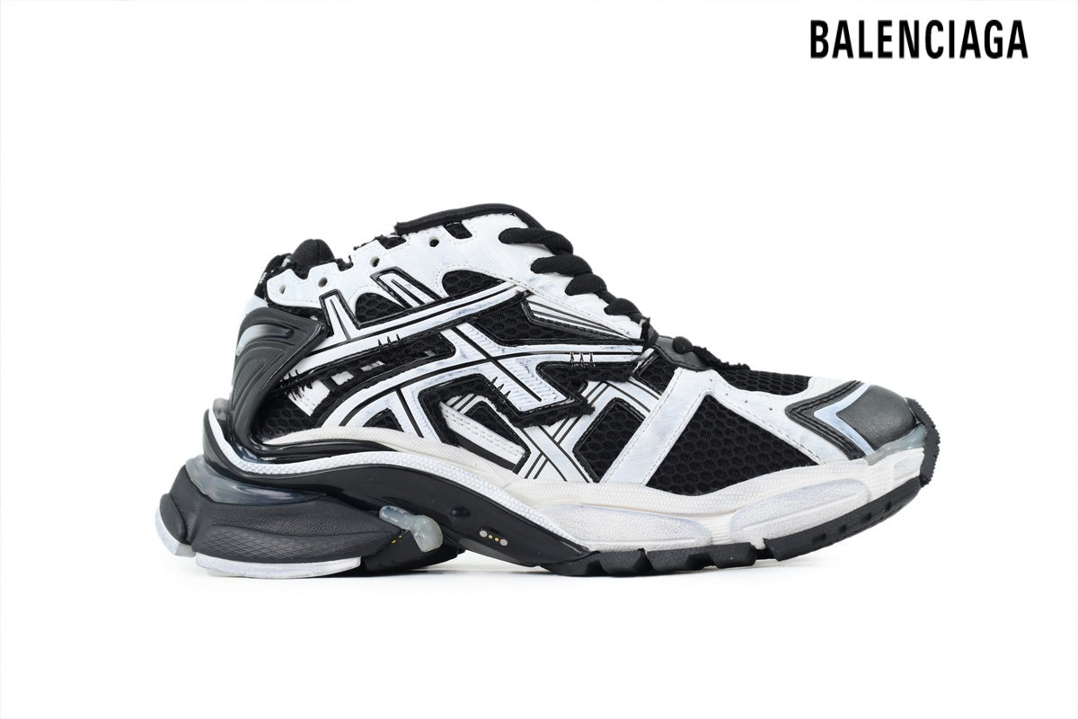 Balenciaga Runner Mid men's shoes  women sneakers Black White Distressed