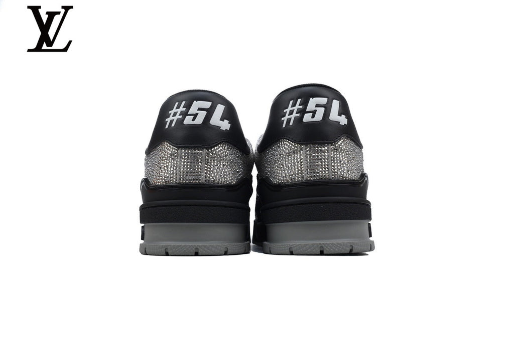 Louis Vuitton Trainer shoes for man  women Sneaker – Black & Silver Crystal