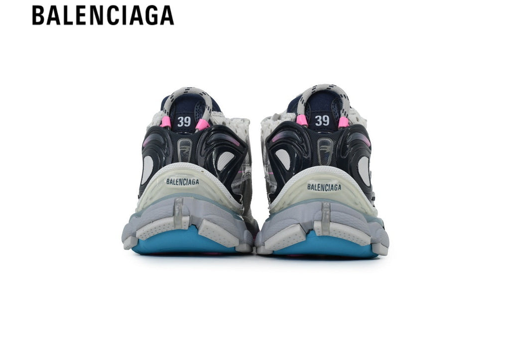 Balenciaga Runner Sneaker — White Mesh & Silver Multi-Color Line Overlays