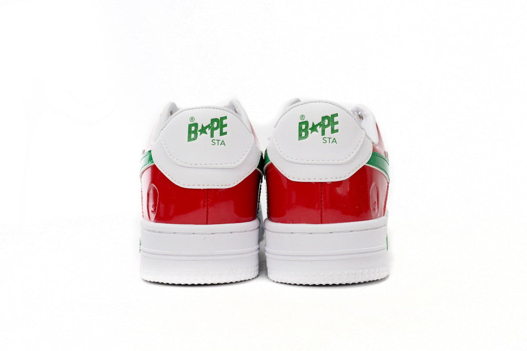 A BATHING APE BAPE STA Glossy Red, Green & White Sneakers | Women's & Men's Skate-Inspired Shoes