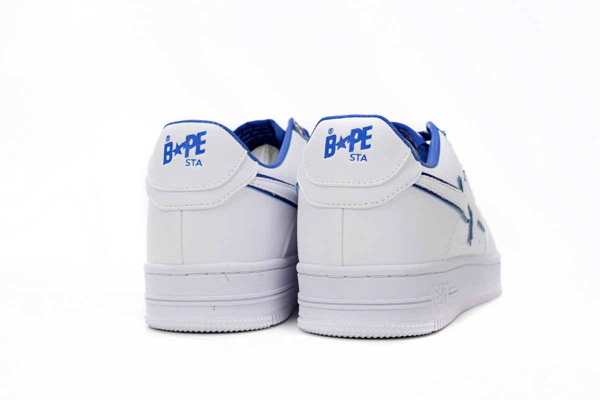 A BATHING APE BAPE STA White & Royal Blue Outline Sneakers | Women's & Men's Skate-Inspired Shoes