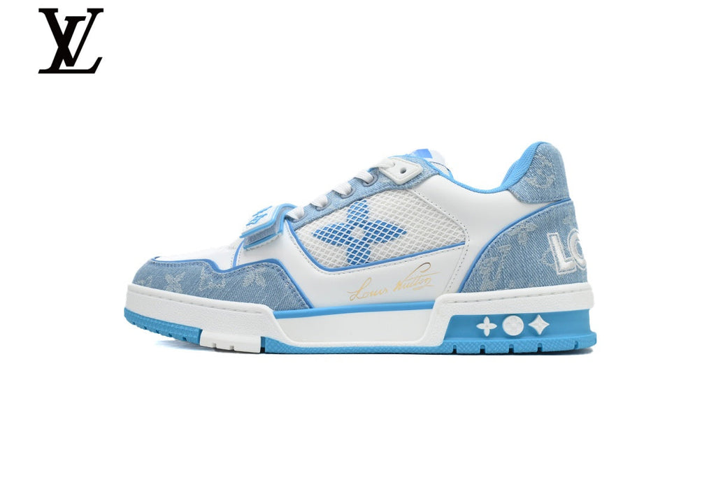 Louis Vuitton Trainer shoes for man  women Sneakers - Blue Denim and White Mesh