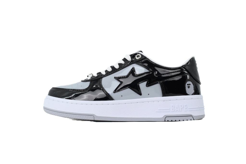A BATHING APE BAPE STA Glossy Black & Light Grey Sneakers | Women's & Men's Skate-Inspired Shoes