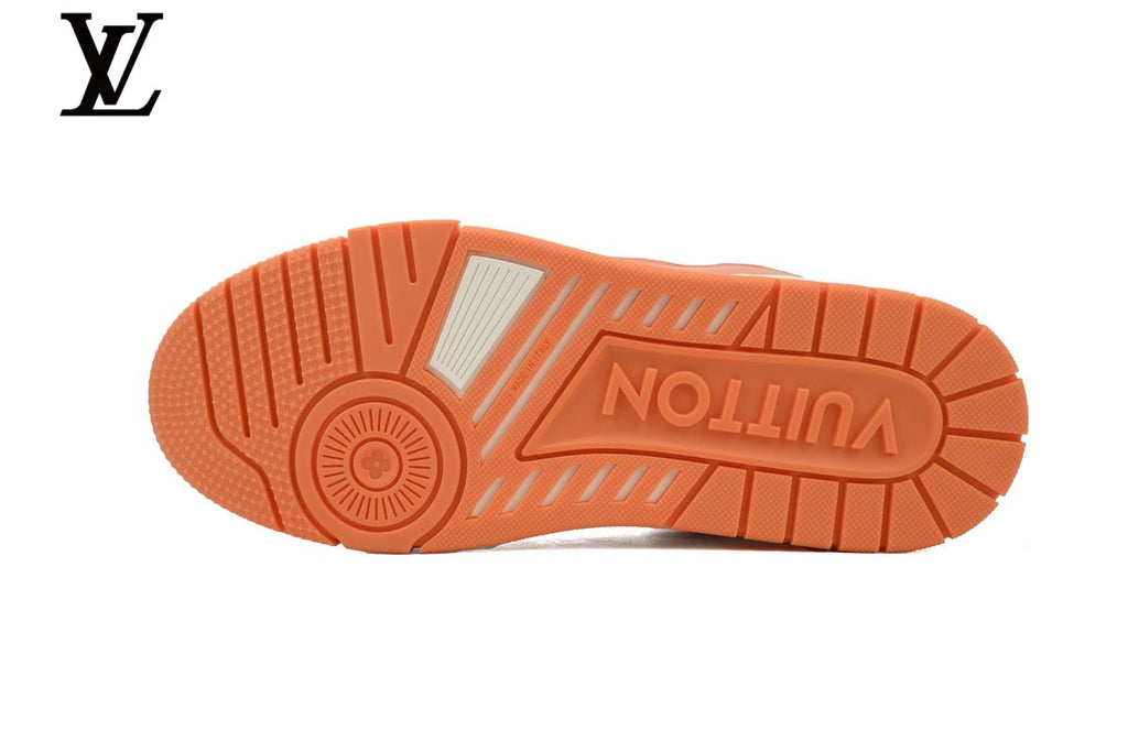 Louis Vuitton Trainer shoes for man  women Leather Sneakers - Peach and White