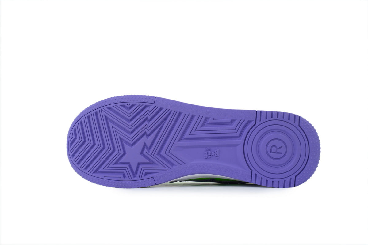A BATHING APE BAPE STA Glossy Purple & Neon Green Sneakers | Women's & Men's Skate-Inspired Shoes