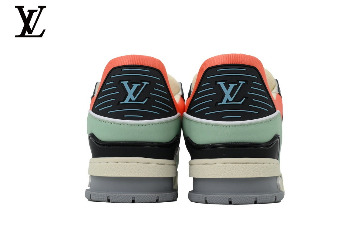 Louis Vuitton Trainer  shoes for man  women Sneaker – Green & Orange Colorblock