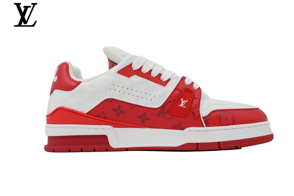 Louis Vuitton LV shoes for man  women Trainer Sneaker – Red & White
