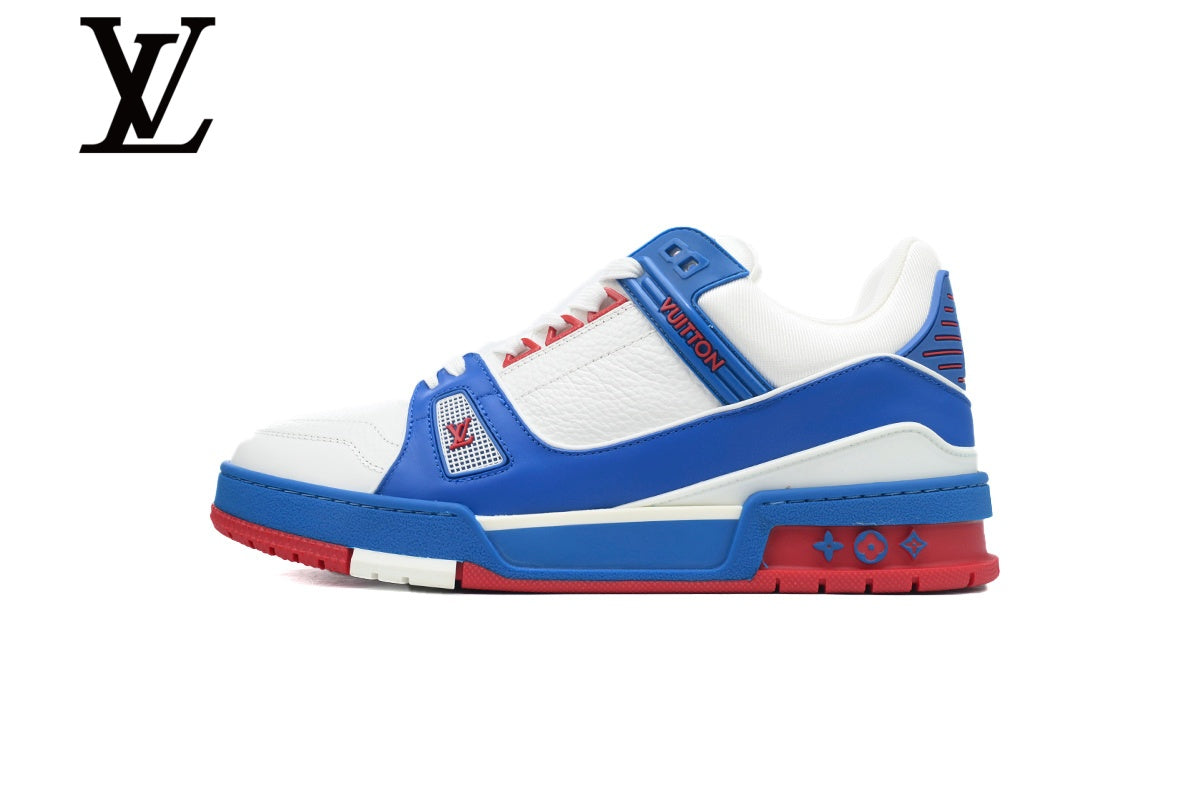 Louis Vuitton Trainer shoes for man  women Sneakers - White, Blue and Red