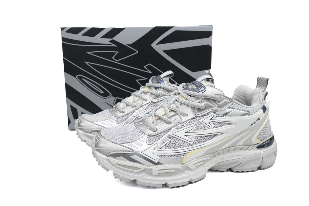 Off-White Be Right Back Women's Men's Shoes | White & Silver Mesh Retro Sneakers