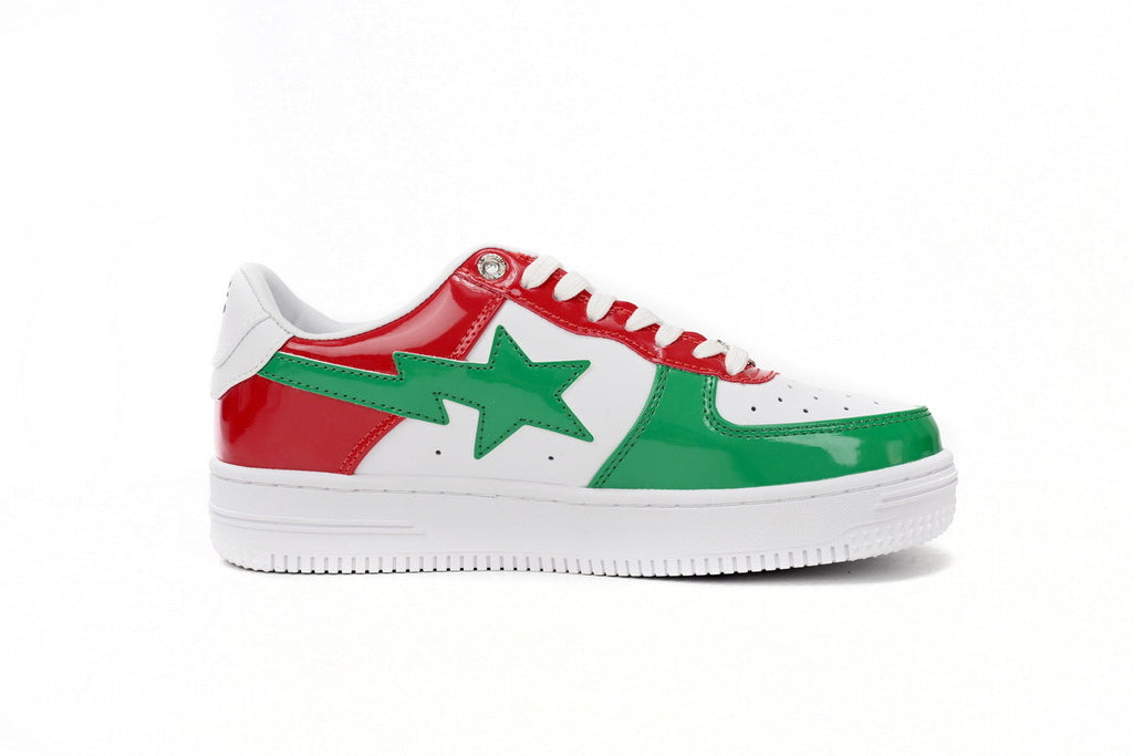 A BATHING APE BAPE STA Glossy Red, Green & White Sneakers | Women's & Men's Skate-Inspired Shoes