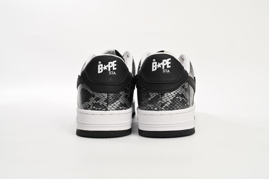 A BATHING APE BAPE STA Black & White Snakeskin-Pattern Sneakers | Women's & Men's Skate-Inspired Shoes