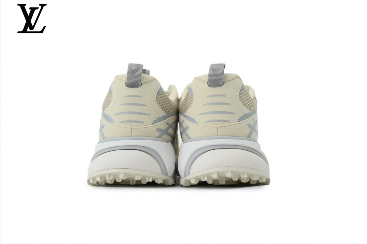 Louis Vuitton LV shoes for man  women Run Sneaker – Beige & Grey