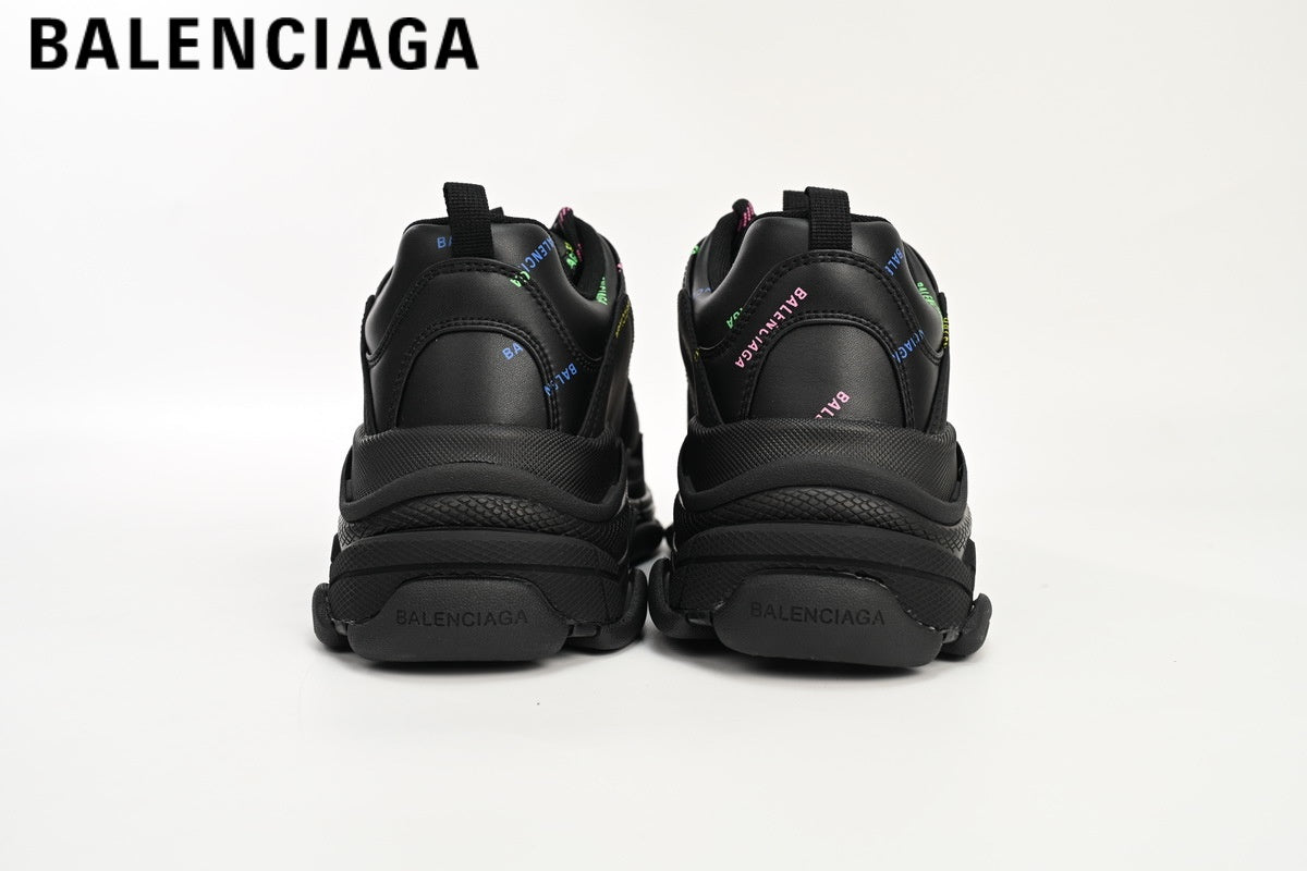 Balenciaga Triple S men's shoes  women sneakers — Black Multicolor Logo