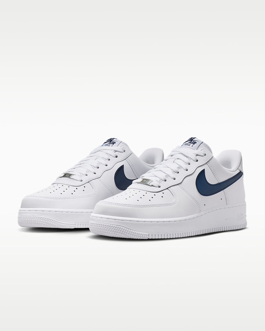 Nike Air Force 1 '07 White Navy Blue Satin Swoosh Sneakers mens low top shoes