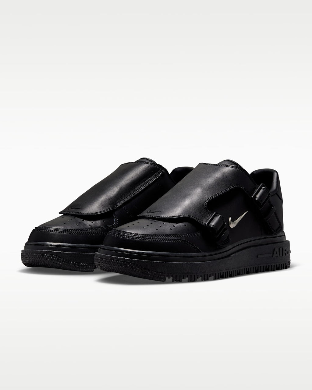 Nike Air Force 1 '07 Black Double Strap Metal Swoosh Sneakers mens low top shoes