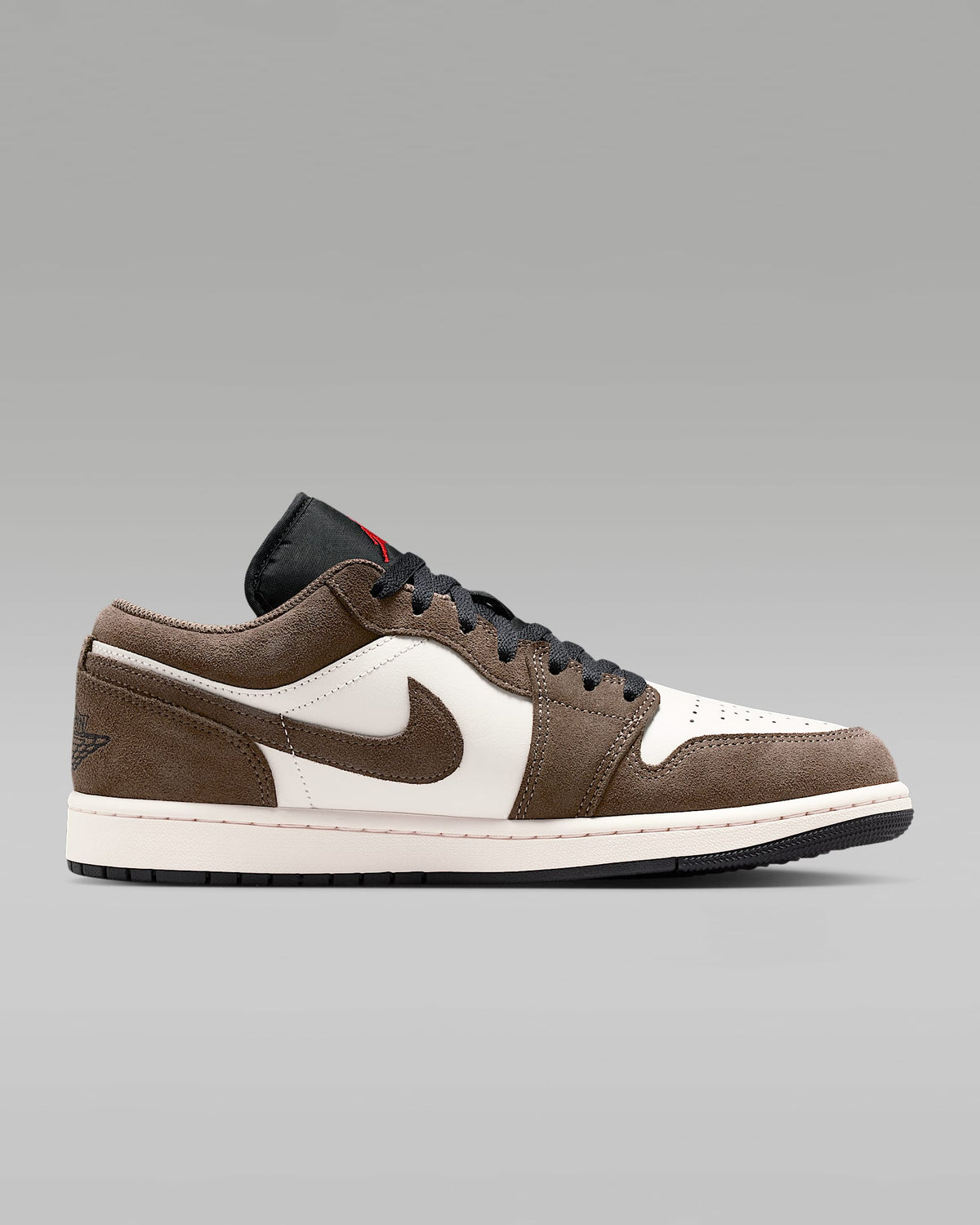 nike mens low top shoes Air Jordan 1 Low Sail Dark Brown Suede Leather Sneakers