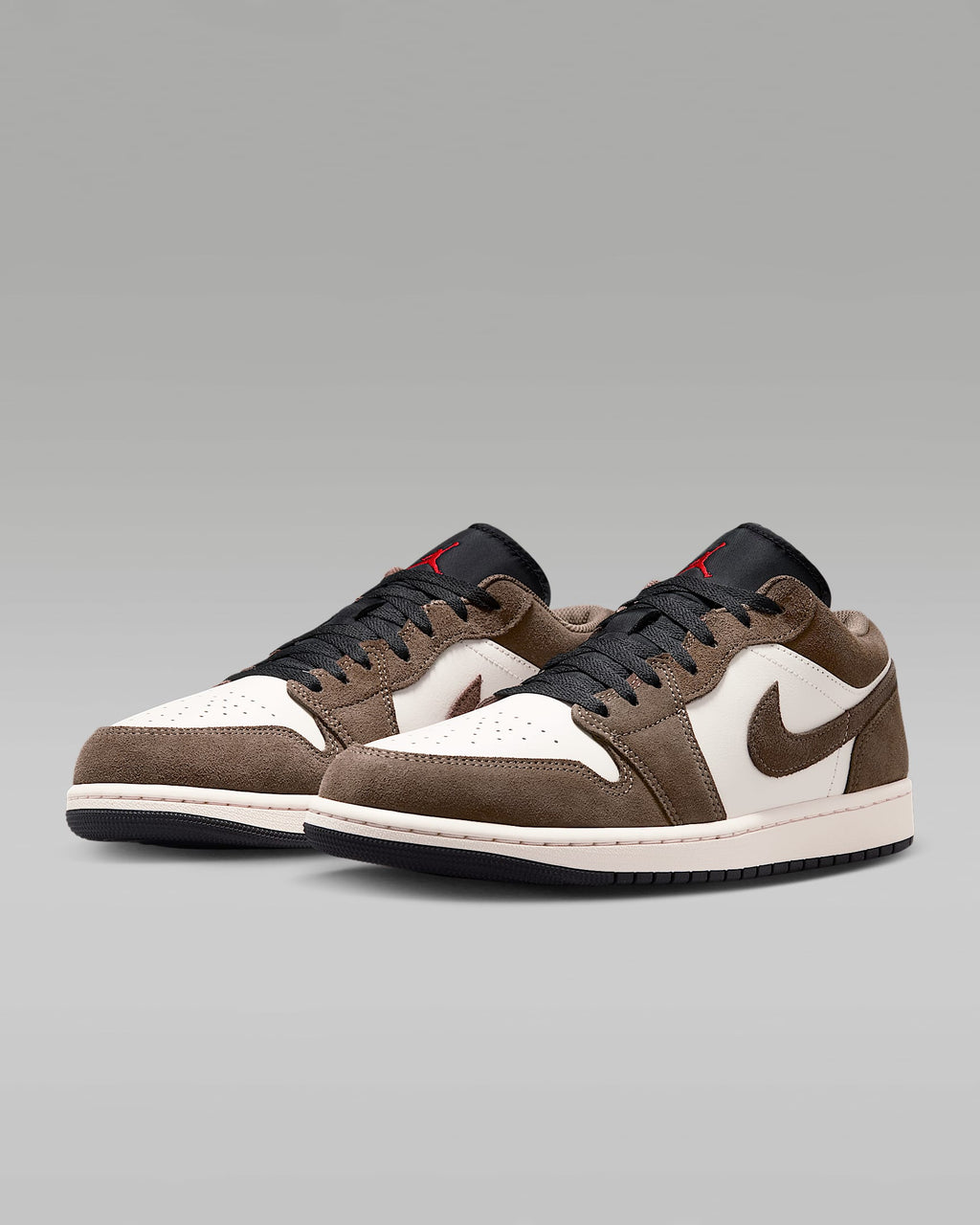 nike mens low top shoes Air Jordan 1 Low Sail Dark Brown Suede Leather Sneakers