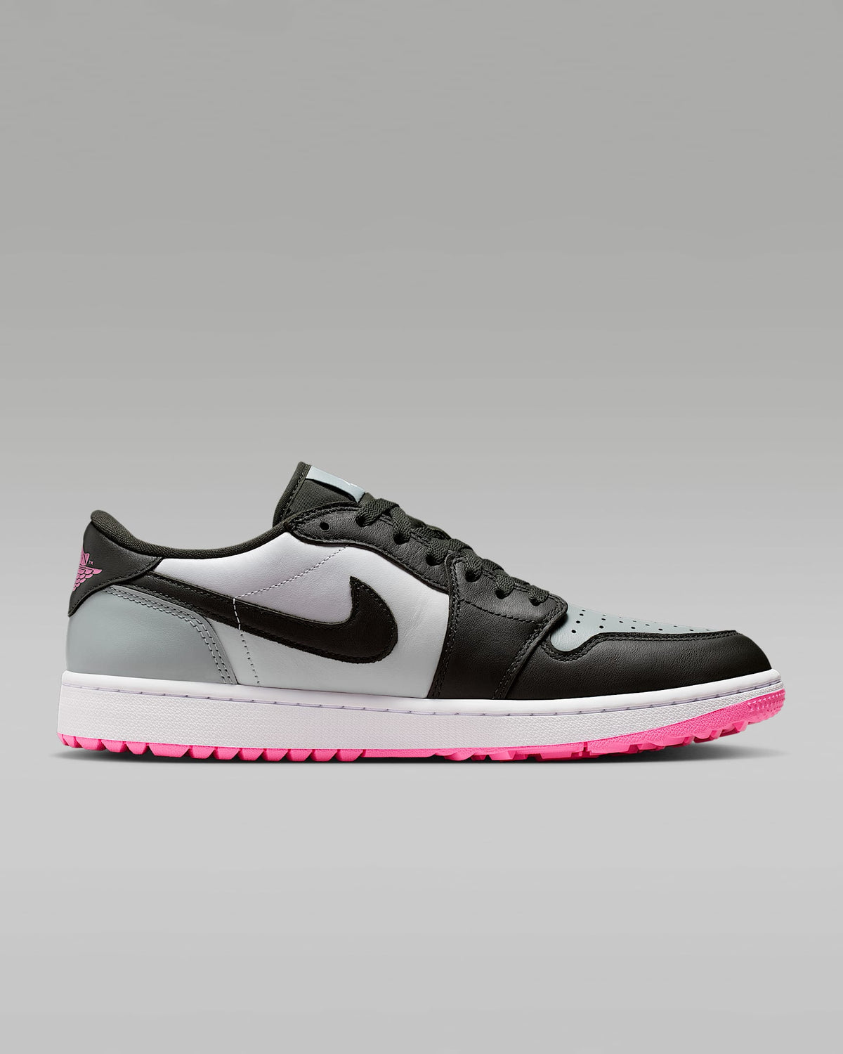 nike mens low top shoes Air Jordan 1 Low G Golf Black Grey and Hyper Pink Sneakers