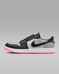 nike mens low top shoes Air Jordan 1 Low G Golf Black Grey and Hyper Pink Sneakers
