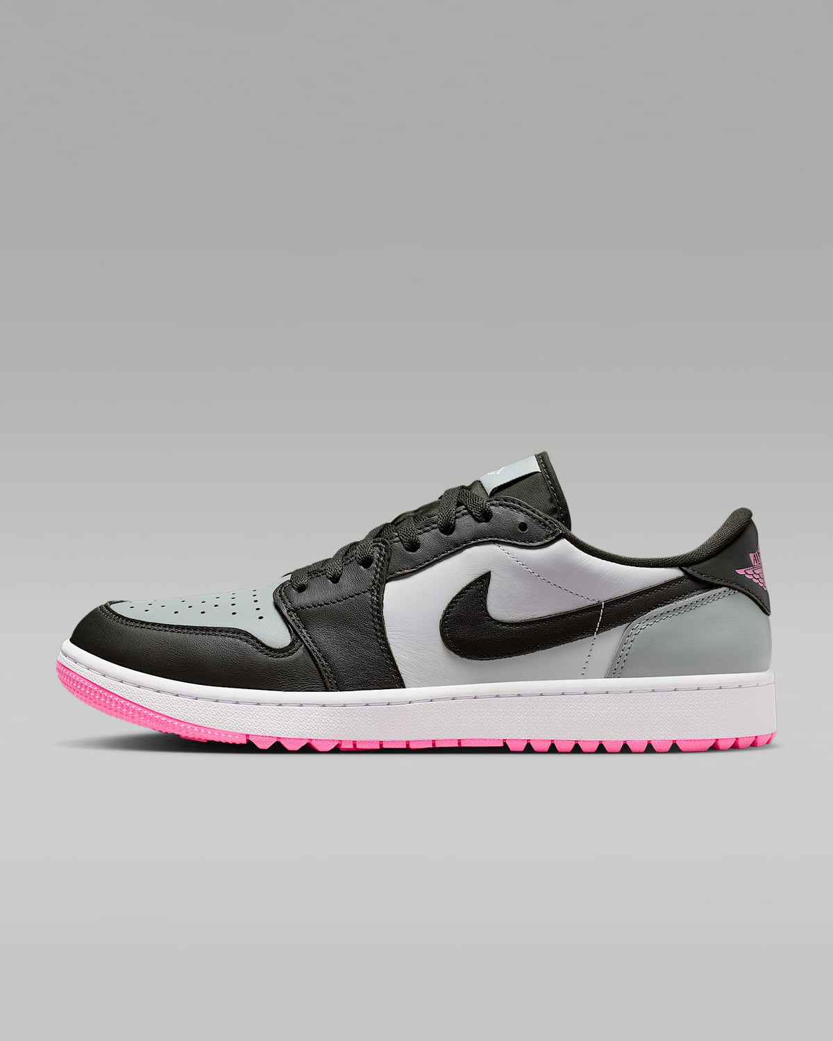 nike mens low top shoes Air Jordan 1 Low G Golf Black Grey and Hyper Pink Sneakers