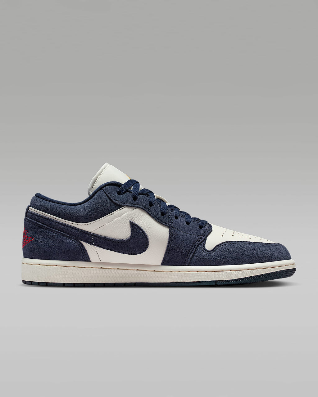 nike mens low top shoes Air Jordan 1 Low Sail Midnight Navy and University Red Sneakers