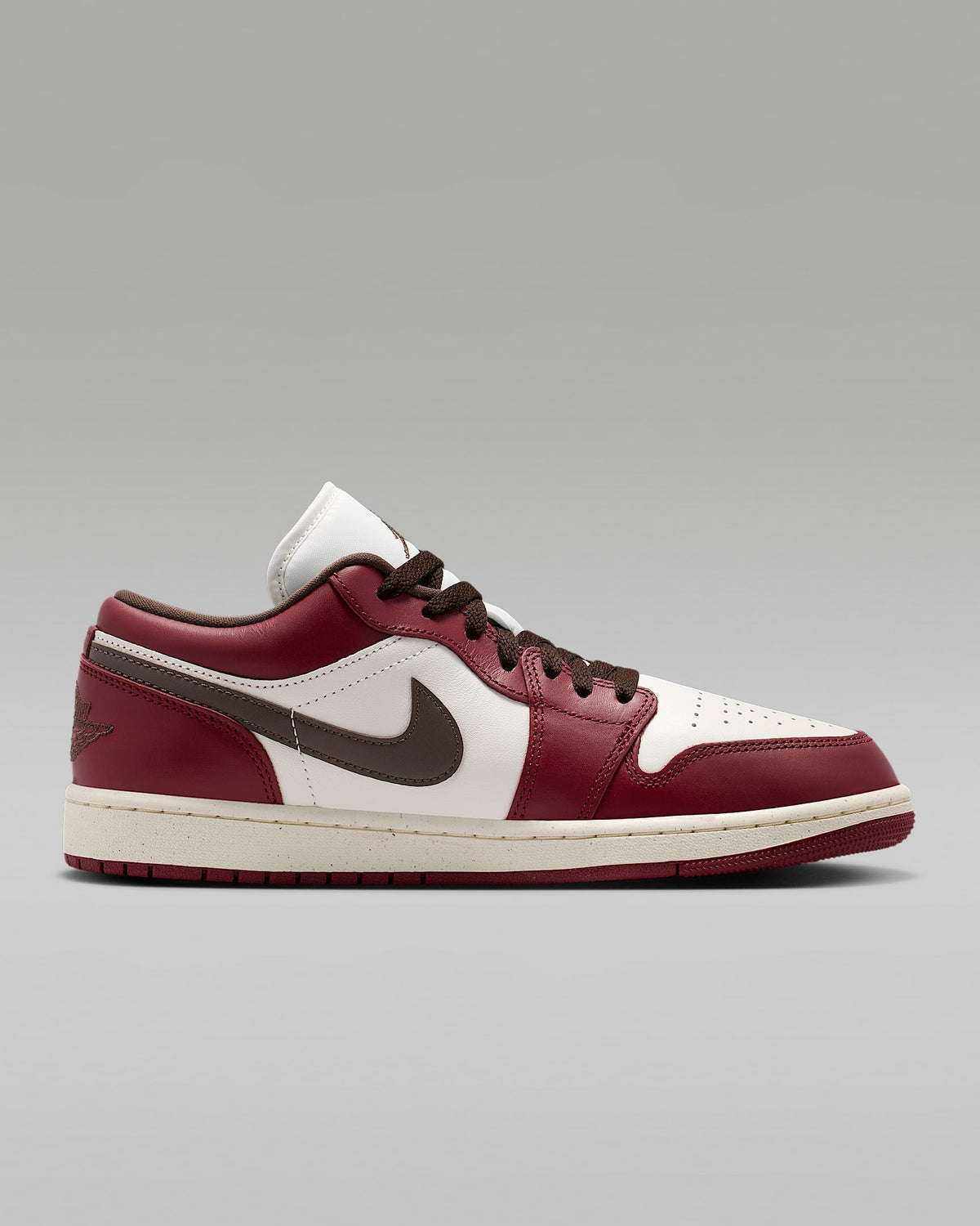 nike mens low top shoes Air Jordan 1 Low OG Sail Burgundy Dark Brown Swoosh Leather Sneakers