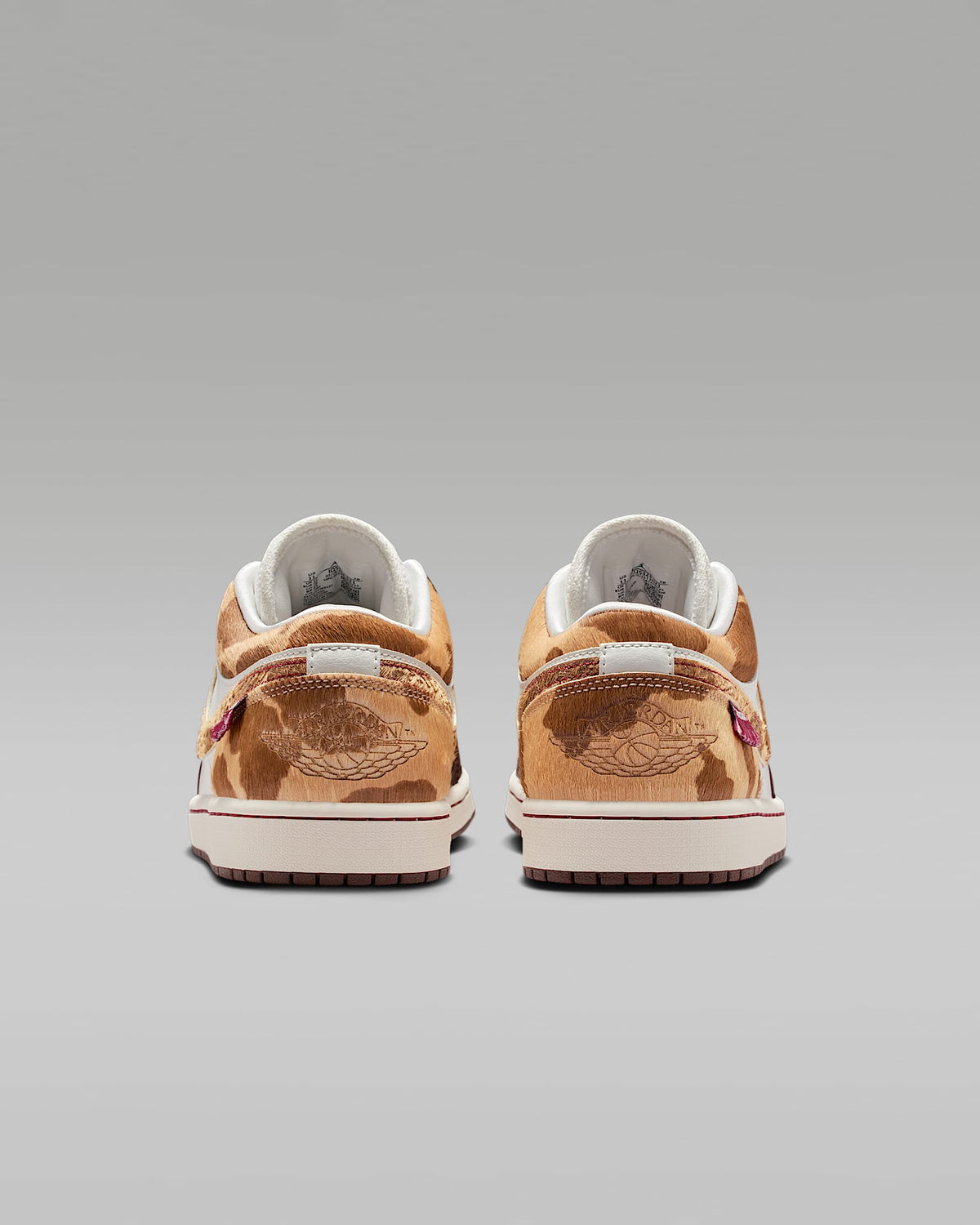 nike mens low top shoes Air Jordan 1 Low White Dark Brown Leopard Fur Red Laces Leather Sneakers