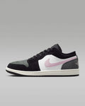 nike mens low top shoes Air Jordan 1 Low Black White Medium Olive and Pink Foam Sneakers
