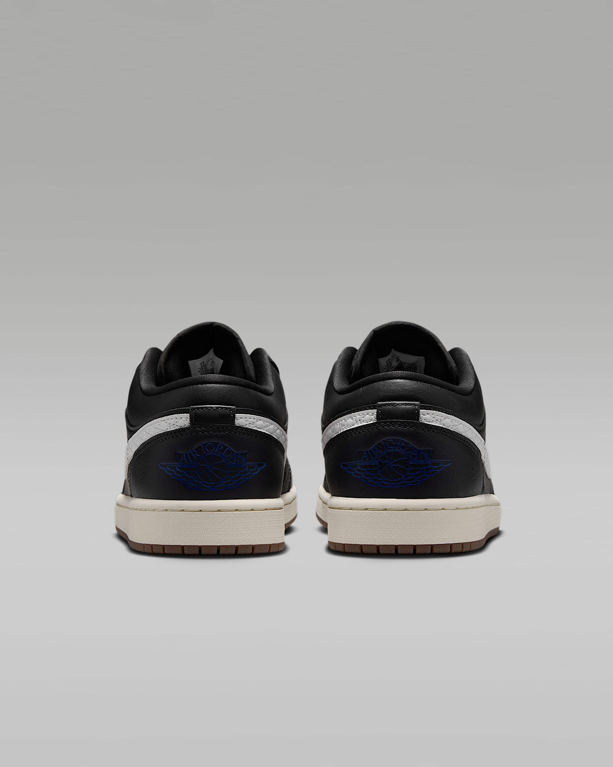 nike mens low top shoes Air Jordan 1 Low Black White Quilted Swoosh Gum Outsole Leather Sneakers