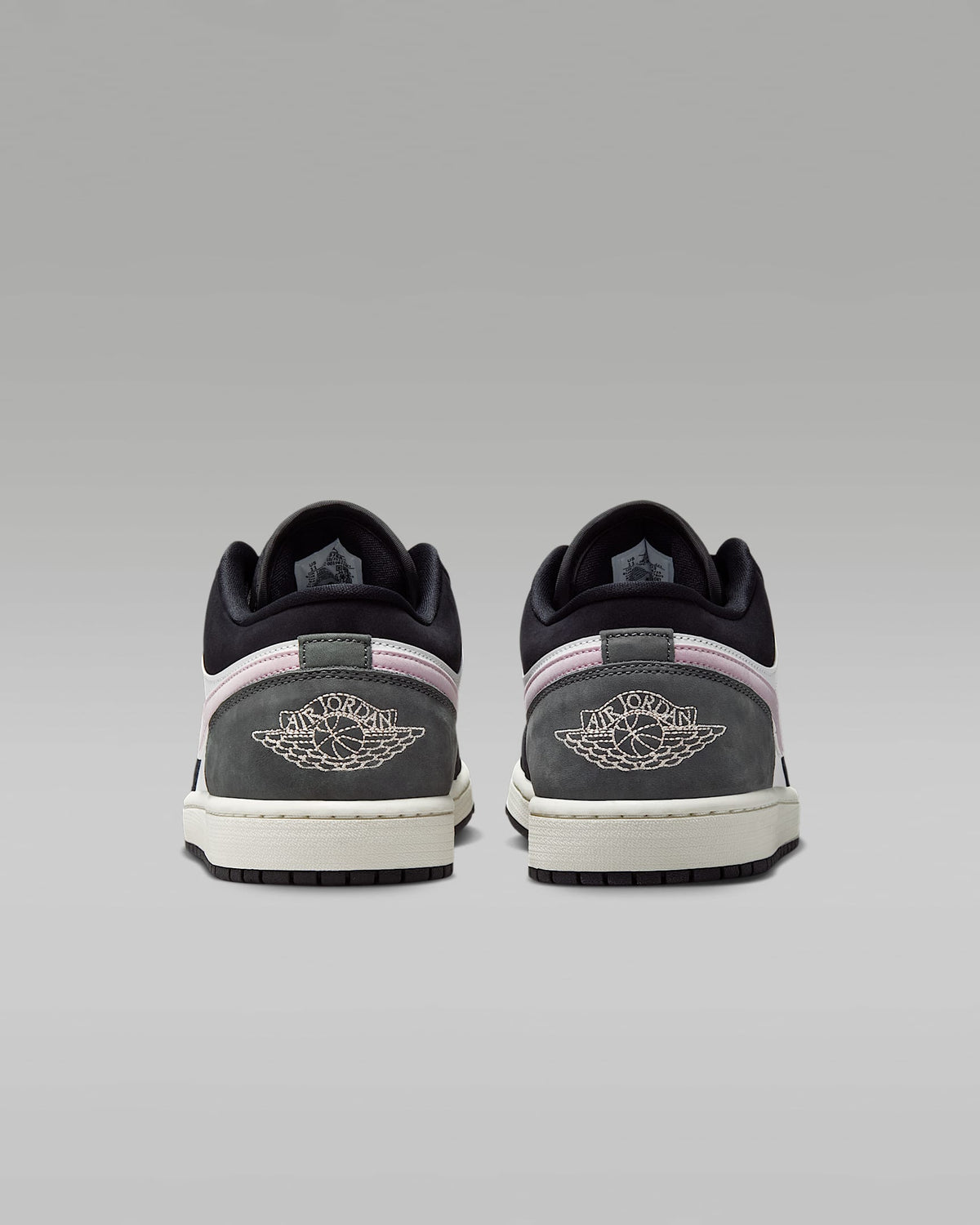 nike mens low top shoes Air Jordan 1 Low Black White Medium Olive and Pink Foam Sneakers