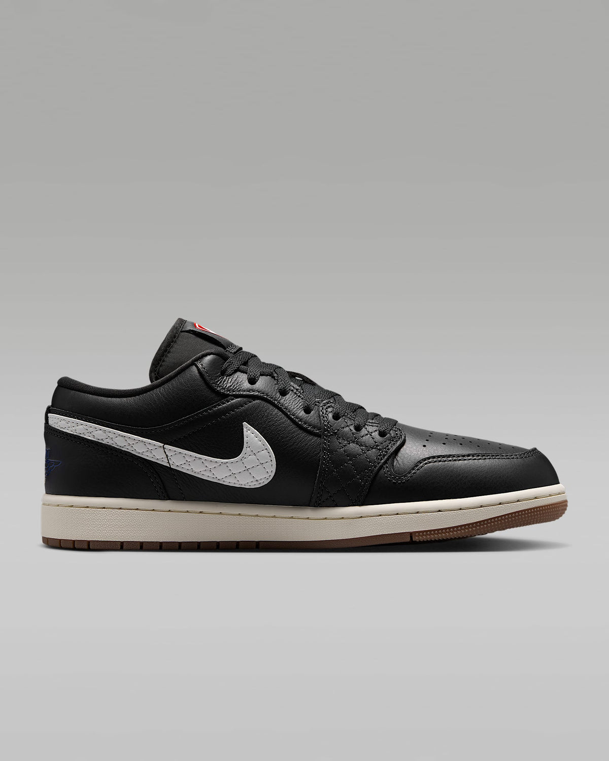 nike mens low top shoes Air Jordan 1 Low Black White Quilted Swoosh Gum Outsole Leather Sneakers