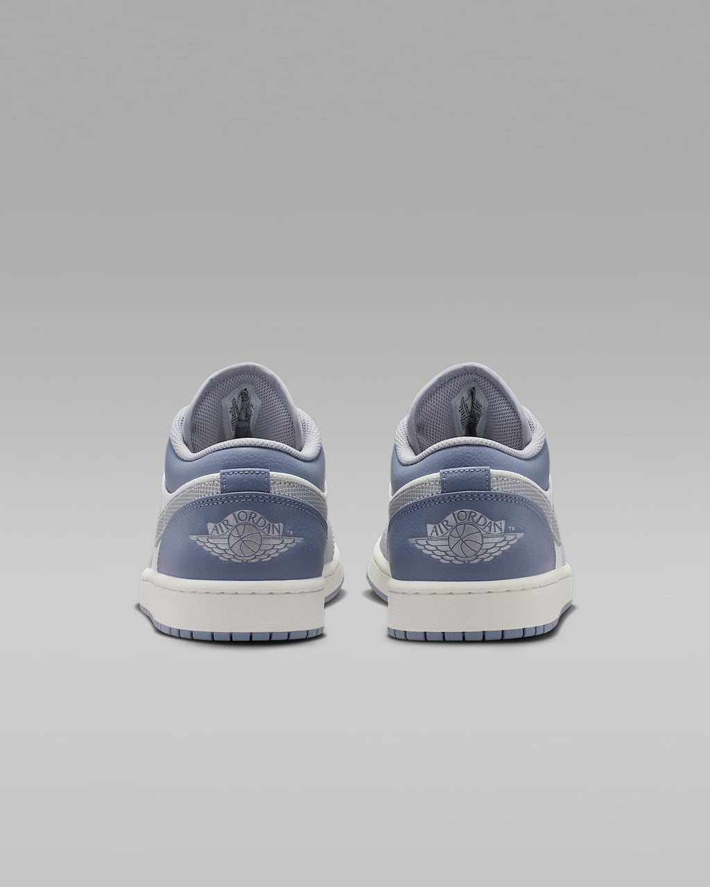 nike mens low top shoes Air Jordan 1 Low White Slate Blue Grid Swoosh Mixed-Material Sneakers