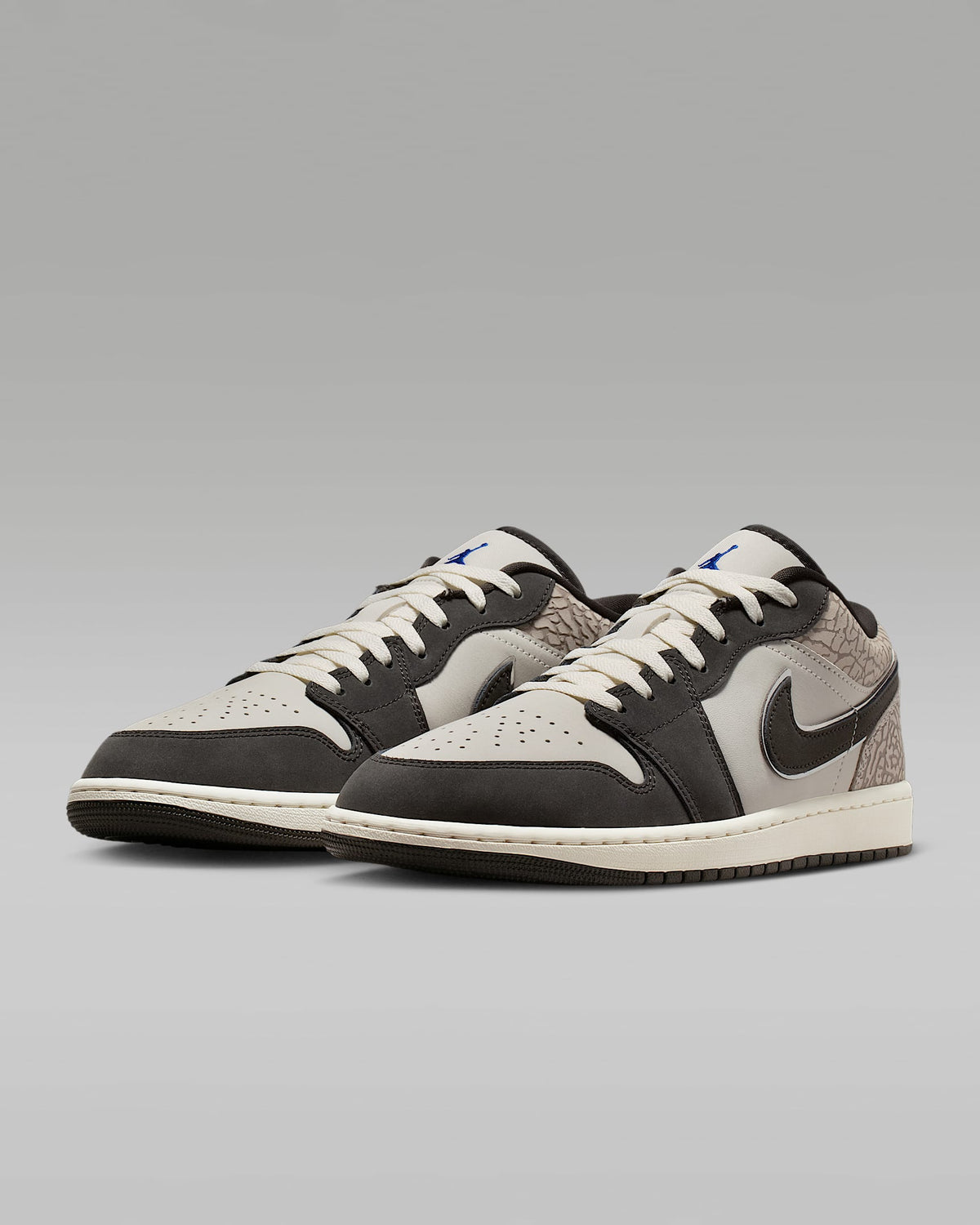 nike mens low top shoes Air Jordan 1 Low Sail Dark Grey Elephant Print Mixed-Material Sneakers