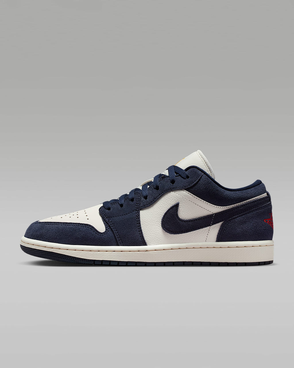 nike mens low top shoes Air Jordan 1 Low Sail Midnight Navy and University Red Sneakers
