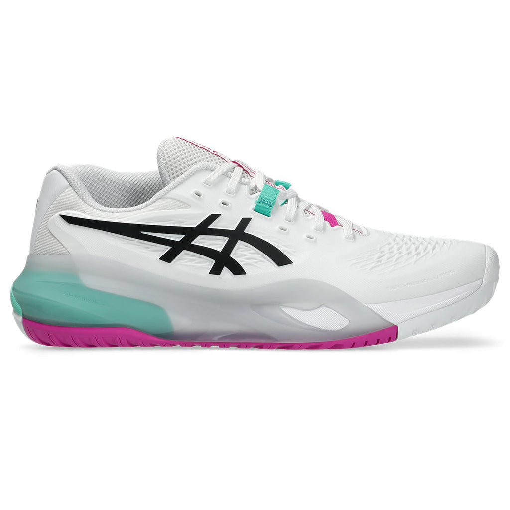 Asics womens shoes  neutral running shoes mens  sneakers Gel-Resolution – White/Black/Turquoise Tennis Sneaker