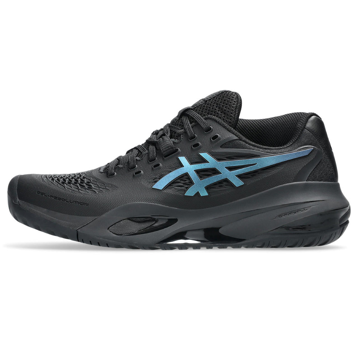 Asics womens shoes  neutral running shoes mens  sneakers Gel-Resolution – Black/Iridescent Blue Tennis Sneaker