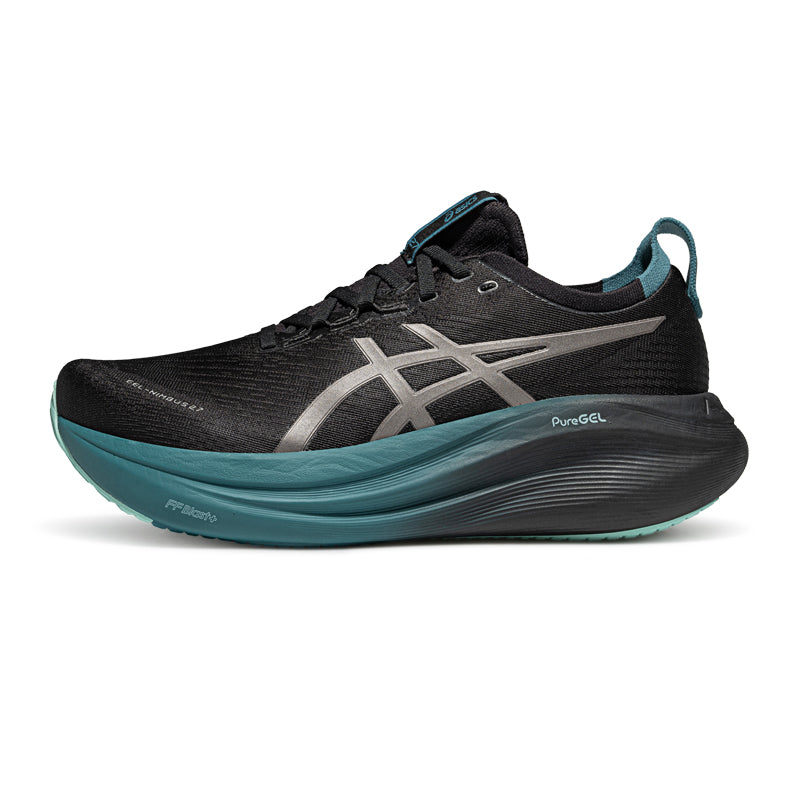 Asics womens shoes  neutral running shoes mens  sneakers Gel-Nimbus 27 Black / Metallic Silver / Teal