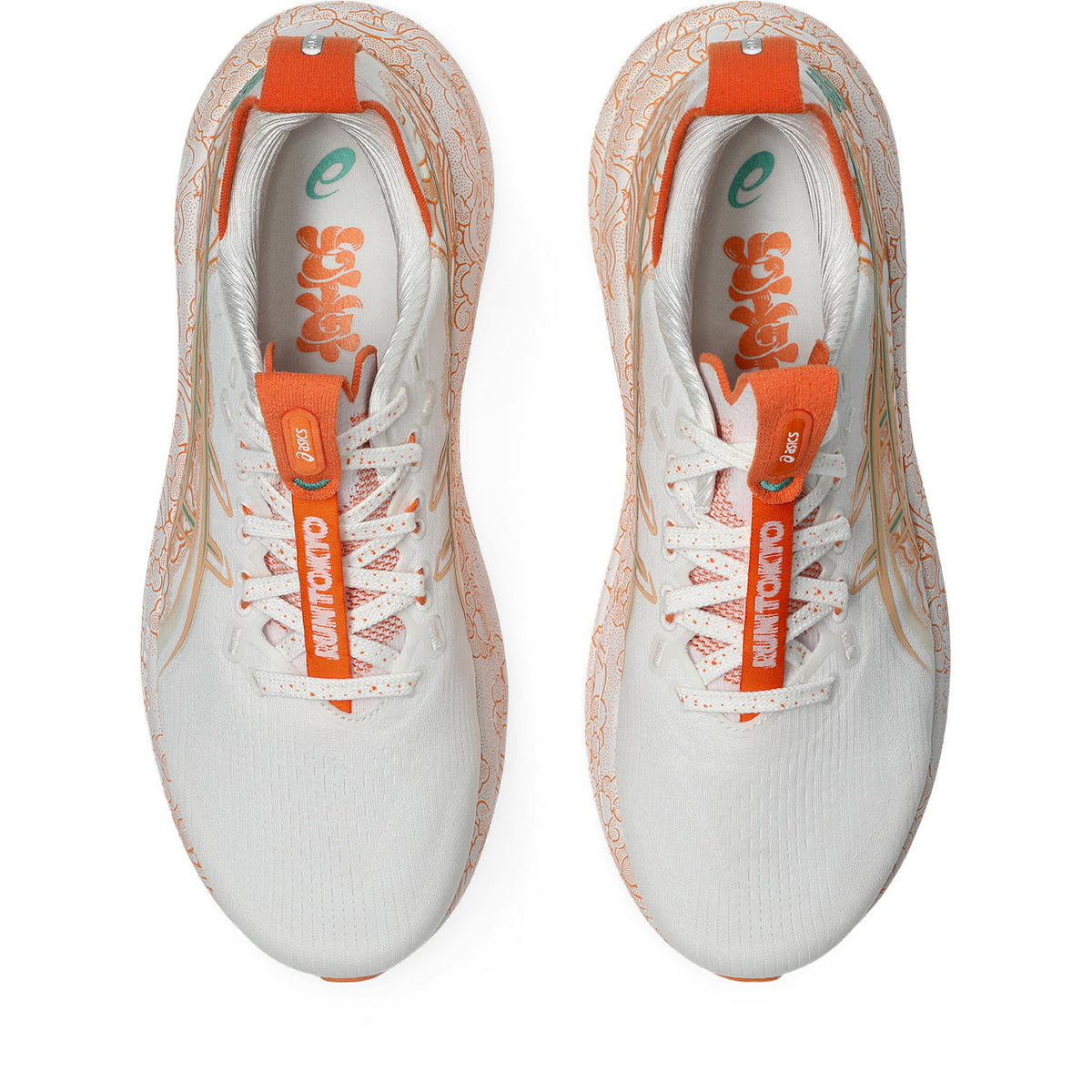 Asics womens shoes  neutral running shoes mens  sneakers  Gel-Nimbus 27 White / Orange / Cloud Print
