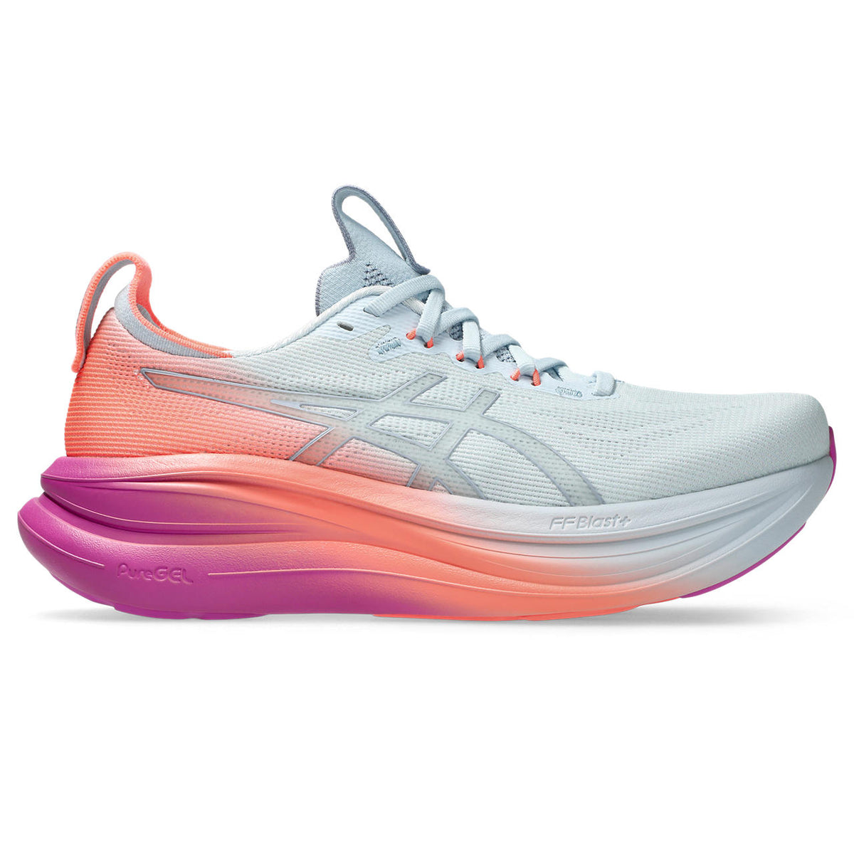 Asics womens shoes  neutral running shoes mens  sneakers  Gel-Nimbus 27 Light Blue / Orange / Purple Gradient