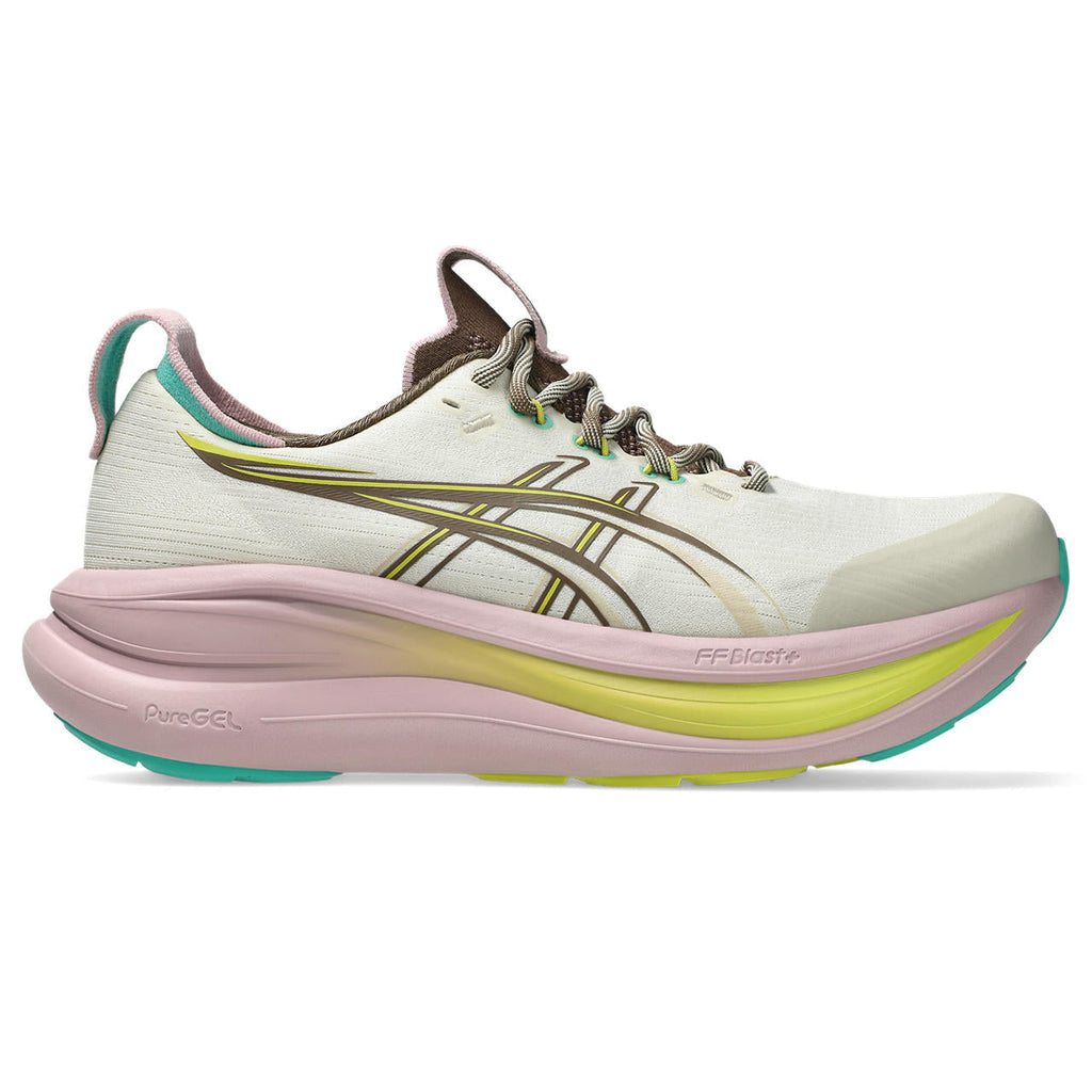 Asics womens shoes  neutral running shoes mens  sneakers  Gel-Nimbus 28 – Off-White/Brown/Pink Running Shoe