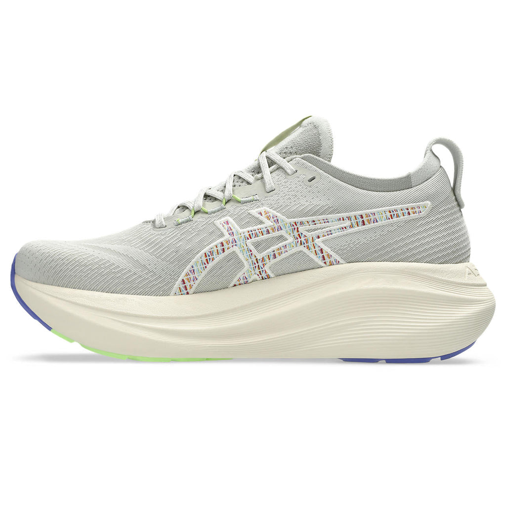 Asics womens shoes  neutral running shoes mens  sneakers  Gel-Nimbus 28 – Light Gray/Multicolor Stitch Running Shoe