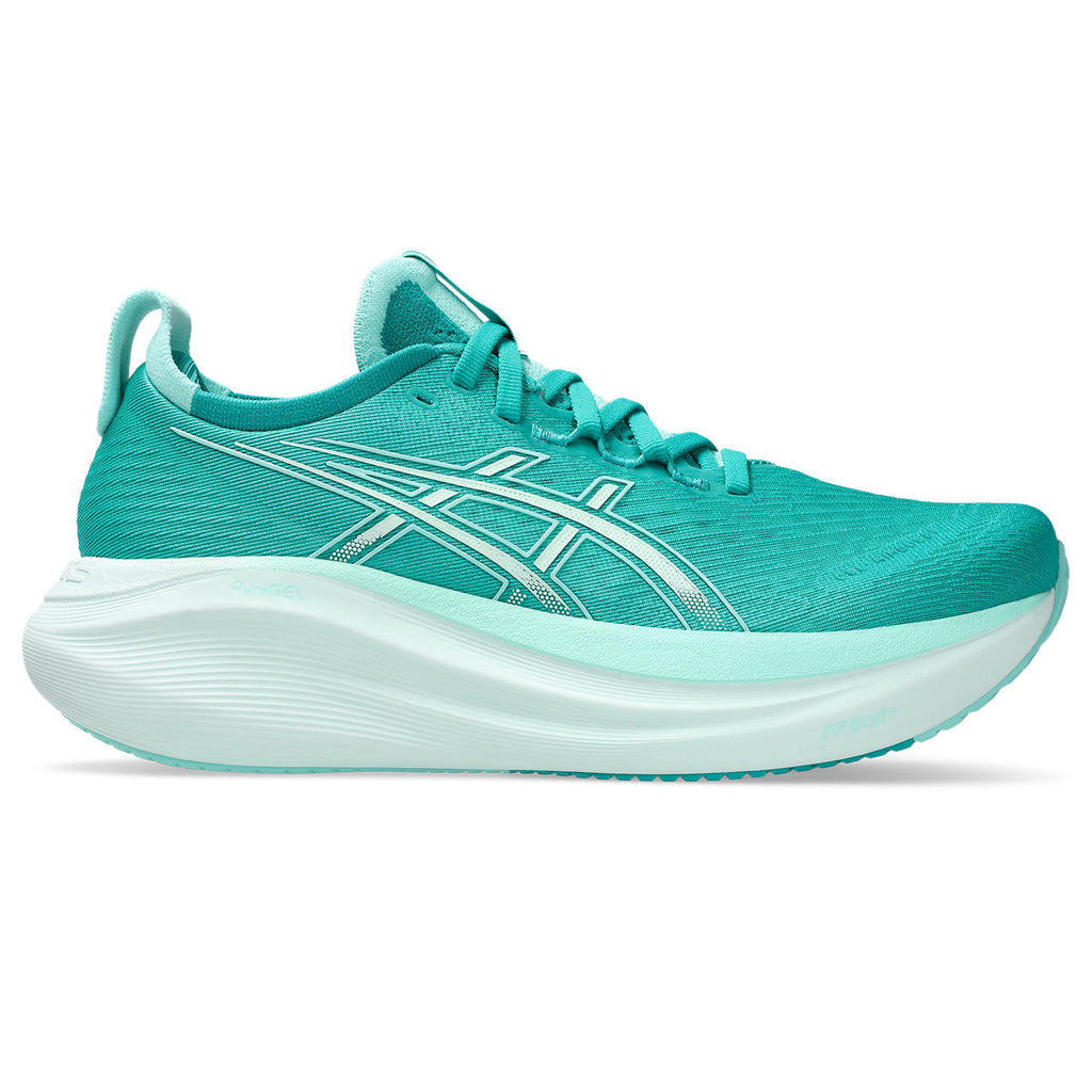 Asics womens shoes  neutral running shoes mens  sneakers  Gel-Nimbus 28 – Turquoise/White Running Shoe