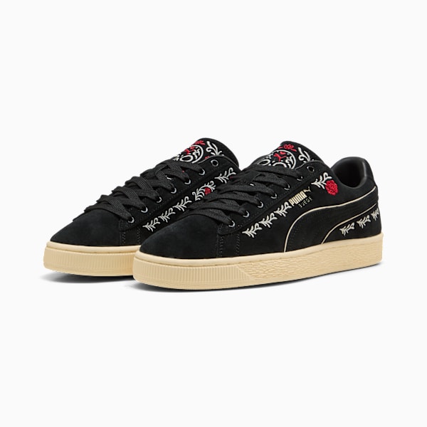 Puma Suede — Black / Floral Embroidery puma shoes for men  womens shoes  roma shoes