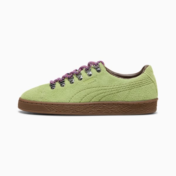Puma Suede — Green / Metal Eyelets / Purple Laces puma shoes for men  womens shoes  roma shoes