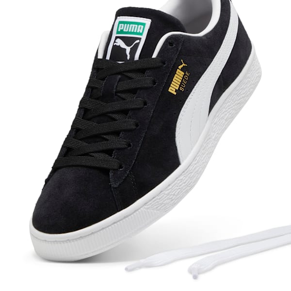 PUMA Suede Classic Black-White-Gold  puma shoes for men  womens shoes  roma shoes