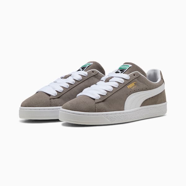 PUMA Suede Classic Grey-White-Gold  puma shoes for men  womens shoes  roma shoes