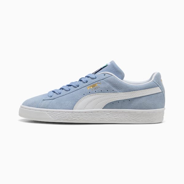 PUMA Suede Classic Light Blue-White-Gold  puma shoes for men  womens shoes  roma shoes